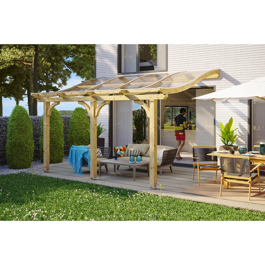 Skan Holz Terrassenüberdachung Venezia aus Leimholz mit Polycarbonat-Dach in Natur/Beige, B: 434 cm, T: 339 cm, H: 301 cm - Bild 2