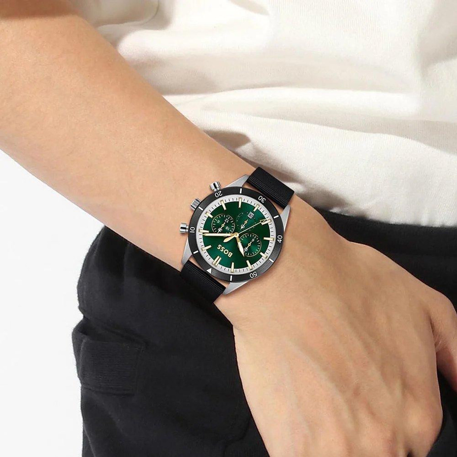 BOSS Chronograph, Quarz, Edelstahl, Leder, Grün, 44 mm, Herren - Bild 4