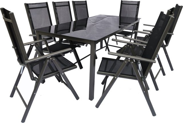 VCM 9-tlg Gartenmöbel Set Sonlas Essgruppe in Anthrazit mit ESG-Sicherheitsglas, Tisch Maße H: 76 cm, B: 189 cm, T: 90 cm - Bild 1