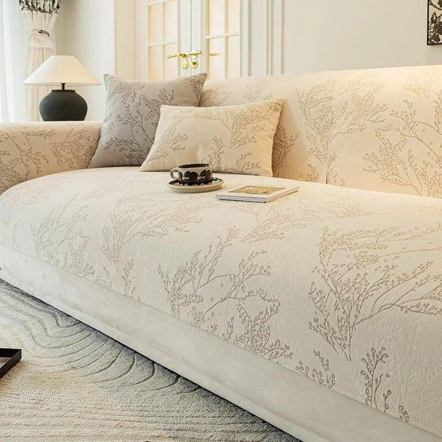 Luxus-Sofabezug aus Chenille in Beige, universelle Anti-Katzen-Sofamatte aus Polyester, Breite: 90 cm, Tiefe: 240 cm - Bild 1