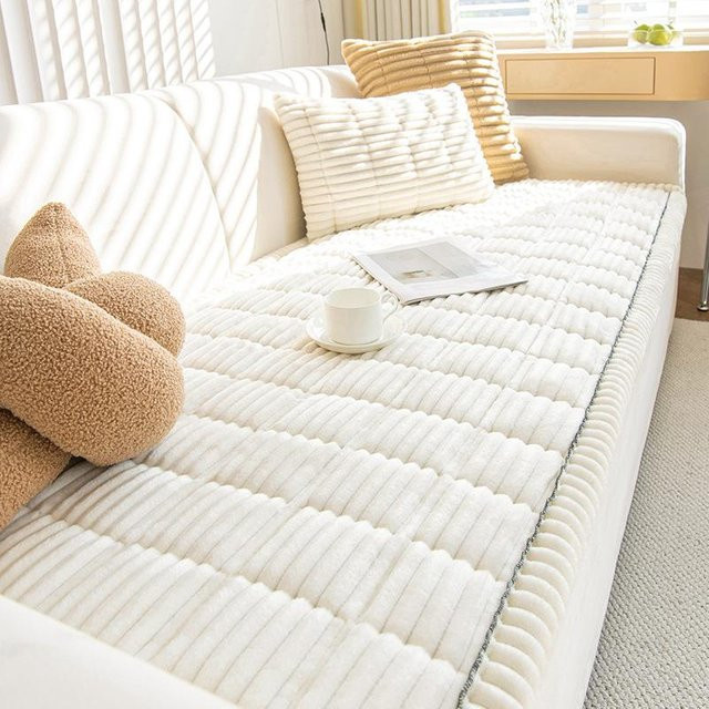 Gestepptes Sofatuch aus Cord in Weiß, rutschfester Couchbezug in L-Form mit verdicktem Plüsch, Breite: 70 cm, Länge: 120 cm - Bild 1