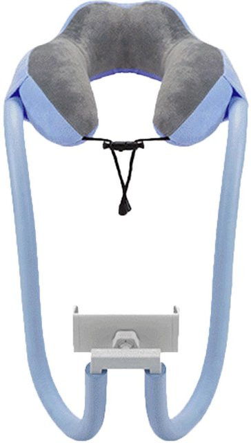 U-förmiges Nackenkissen mit integriertem Handyhalter von Shoemst in Hellblau aus atmungsaktivem Polyester für Erwachsene - Bild 1