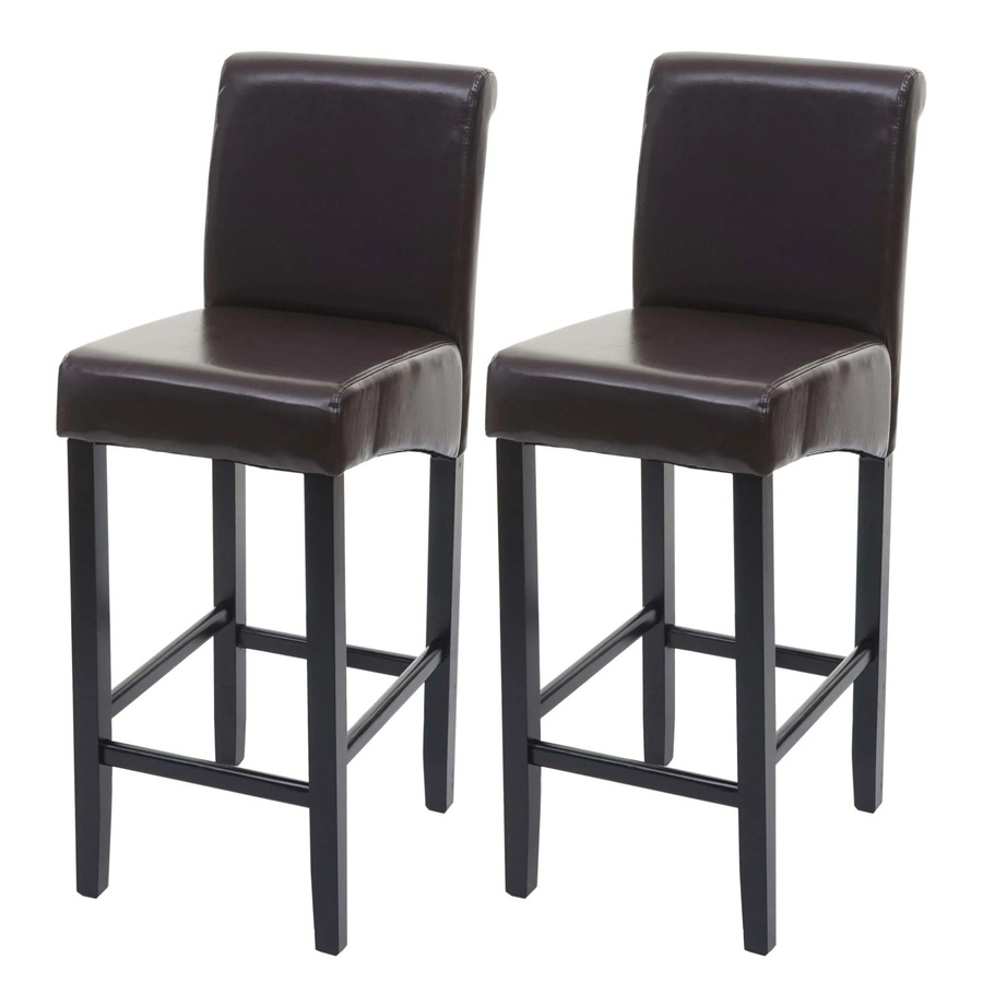 PROREGAL 2er-Set Barhocker mit Lehne aus beschichtetem Spaltleder in Braun mit Holzbeinen im Retro-Look, Sitzhöhe: 75 cm - Bild 2