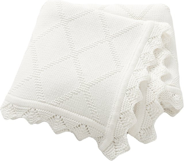 Mimixiong Baby Decke aus Baumwolle gestrickt, Weiß, B/T: 100 x 80 cm - Bild 1