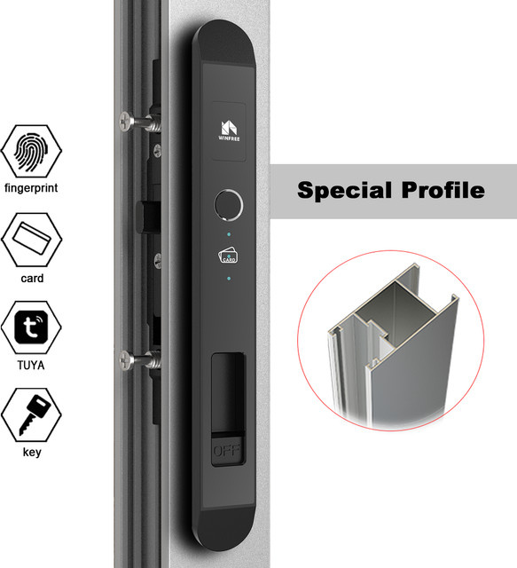WINFREE SMART Smart Lock für Schiebetüren mit Aluminiumprofil, Fingerabdruck, Keyless Smart Card und Tuya Bluetooth Unterstützung in Silber oder Schwarz - Bild 1