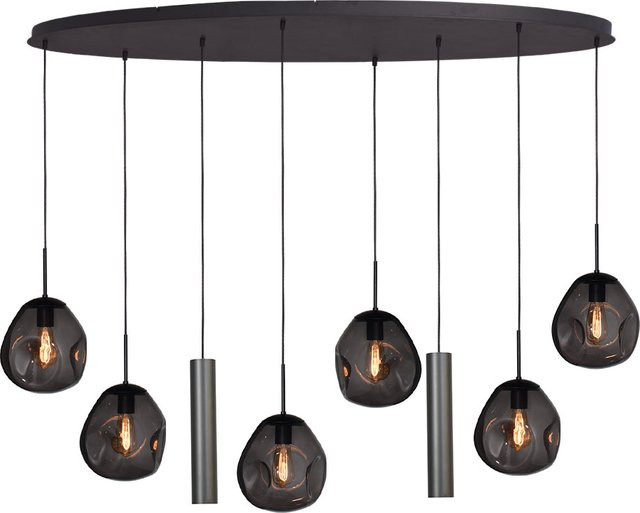 Masterlight Lava 6/2 Pendelleuchte 8-flammig oval in Schwarz matt mit rauchgrauen Glaselementen - Bild 1