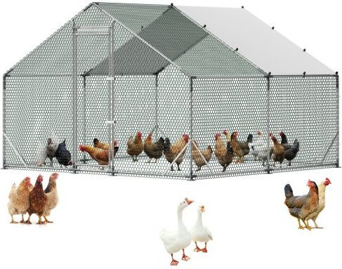 VEVOR Hühnerstall aus Metall in Grau, Walk-in Geflügelgehege mit wasserdichter Abdeckung und robustem Rahmen, B/T/H: 3 x 3 x 2 m - Bild 1