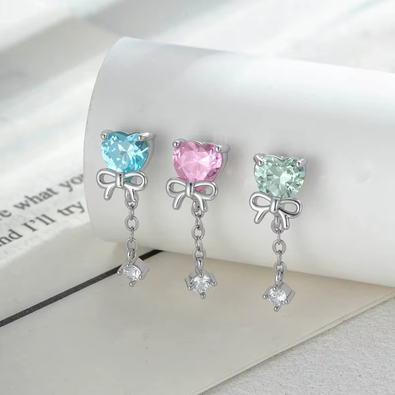 Mling Ohrringe mit Kette, Schleifenknoten, Kubischer Zirkonia, Titan, Damen - Bild 2