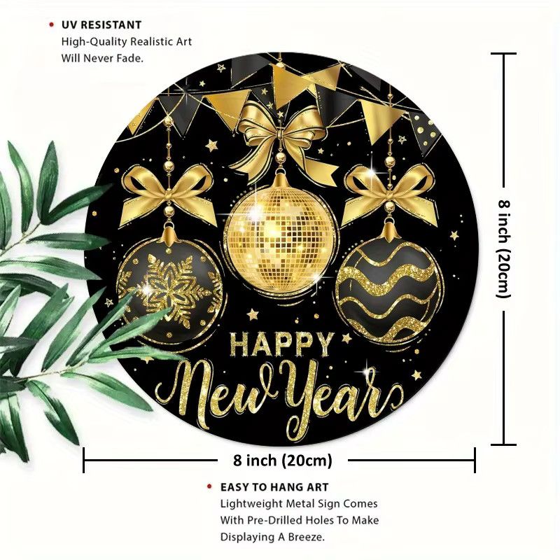 Potdemiel Türhänger rund aus Eisen für Neujahr und Weihnachten in Schwarz und Gold, Durchmesser: 20 cm - Bild 3
