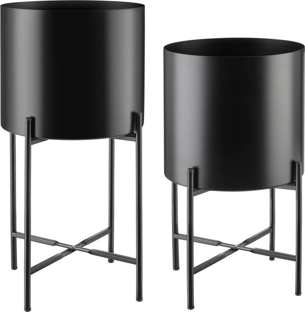 Tectake Pflanzenständer Mine 2-teiliges Set im Industrial Style aus pulverbeschichtetem Stahl, Schwarz, B/T/H: 31 x 31 x 56 cm - Bild 1