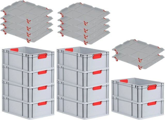 PROREGAL Spar Set 10x Eurobox Nextgen Color mit Auflagedeckel und Schiebeschnappverschlüssen, Farbe Rot, H x B x T: 22 x 40 x 60 cm - Bild 1