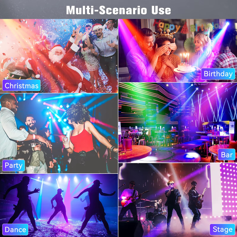 U'King LED Moving Head Mini Spot 120W mit Gobos, RGB-Effekten, Fernbedienung und DMX512, Schwarz - Bild 5
