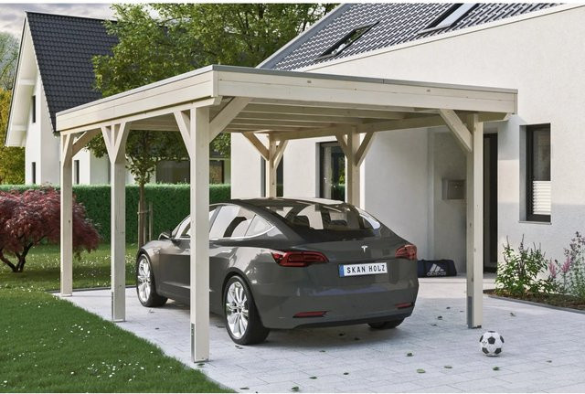 Skanholz Carport Grunewald aus Fichten-Leimholz mit EPDM-Dach in Beige, B/T: 321 x 554 cm, Höhe: 243 cm - Bild 1