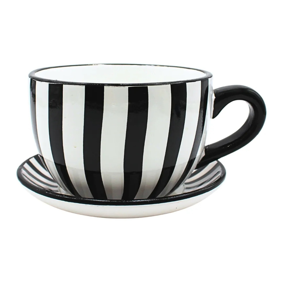Dekohelden24 Keramik Pflanztopf Schwarz-Weiß-Gestreift B/T/H: 20 x 15 x 12 cm - Bild 2
