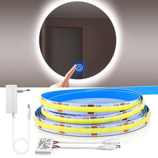 CHNAITEKE 12V COB LED Streifen mit Touch Sensor und Dimmfunktion in Weiß für Badezimmer und Schminktisch - Bild 1