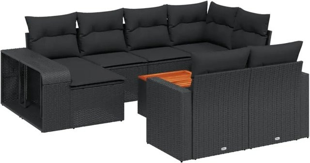 vidaXL 11-teilige Garten-Sofagarnitur aus Poly-Rattan und Akazienholz in Schwarz mit Kissen - Bild 1