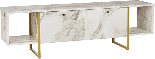 TV-Board Derana in Weiß mit Marmor-Optik und Gold-Akzenten, Breite: 160 cm - Bild 1