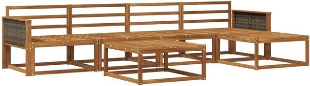 vidaXL Outdoor-Sofagarnitur aus Akazie Massivholz in Braun, 6-teiliges Set mit Polstern und Armlehnen, wetterfest und UV-beständig - Bild 1