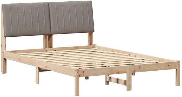 vidaXL Bettrahmen mit Kopfteil aus massivem Kiefernholz in Taupe, B/T: 140 x 190 cm - Bild 1