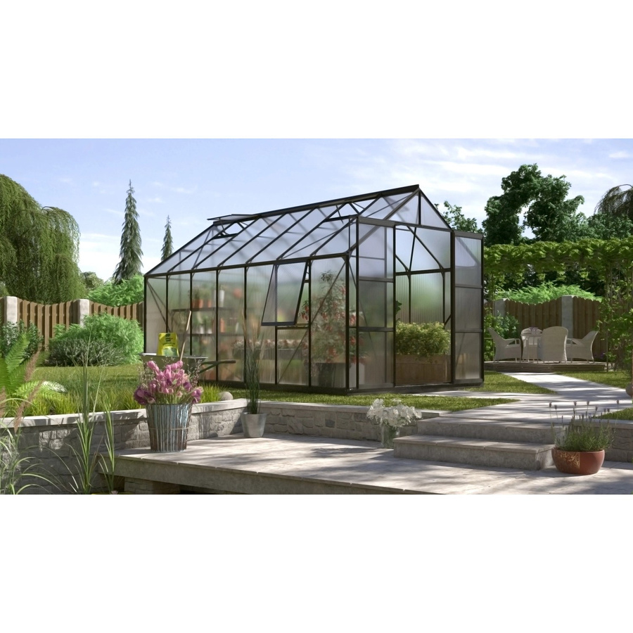 Vitavia Gewächshaus Jupiter 11500 mit Fundament und Regenrinnen, Schwarz, 11,5 m², Aluminium und Polycarbonat, Satteldach - Bild 2