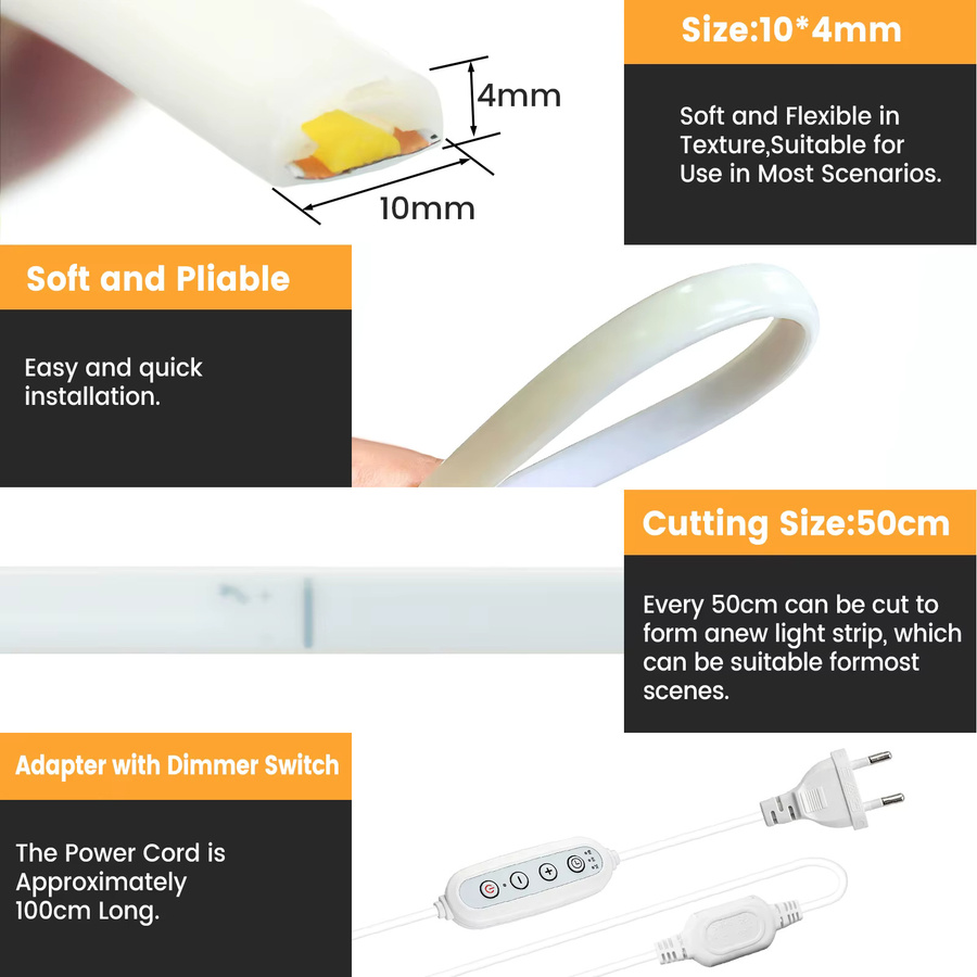 HAGAHA COB LED-Streifenlicht Set mit Dimmer-Kit, 220V dimmbarer weißer Neon-LED-Streifen mit 288 LEDs und Silikon-Schlauch für moderne Raumbeleuchtung - Bild 2
