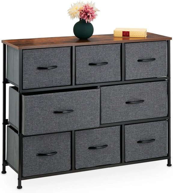 Relaxdays Kommode im Industrial-Design mit 8 Schubladen, Dunkelgrau Dunkelbraun Schwarz, B: 100 cm, H: 78,5 cm, T: 30 cm - Bild 1