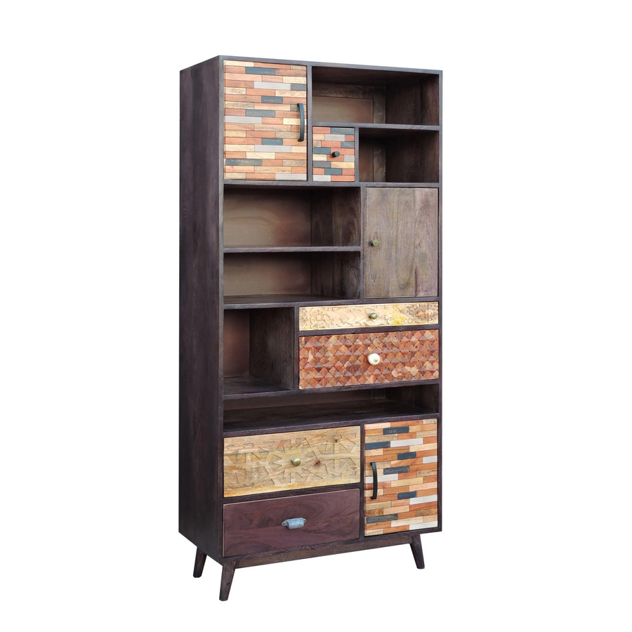 DELUKE Wohnzimmerregal ARVID aus Akazie und Mango, Mehrfarbig, H x B x T: 183 x 80 x 40 cm - Bild 2