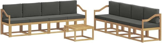 vidaXL Outdoor-Sofagarnitur aus Akazienholz in L-Form mit Kissen, 9-teiliges Set in Weiß und Anthrazit - Bild 1