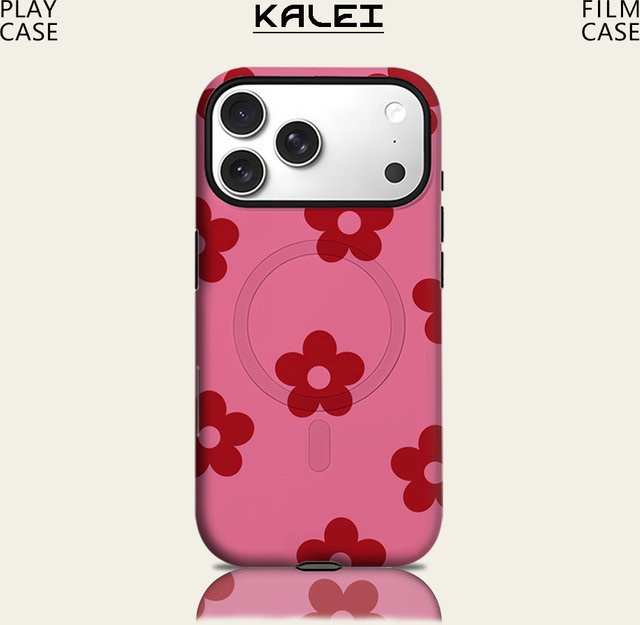 Robuste Blumen-Handyhülle für Apple iPhone 17 16 15 14 13 Pro Max Plus mit Magnetfunktion in Burgunderrot und Pink - Bild 1