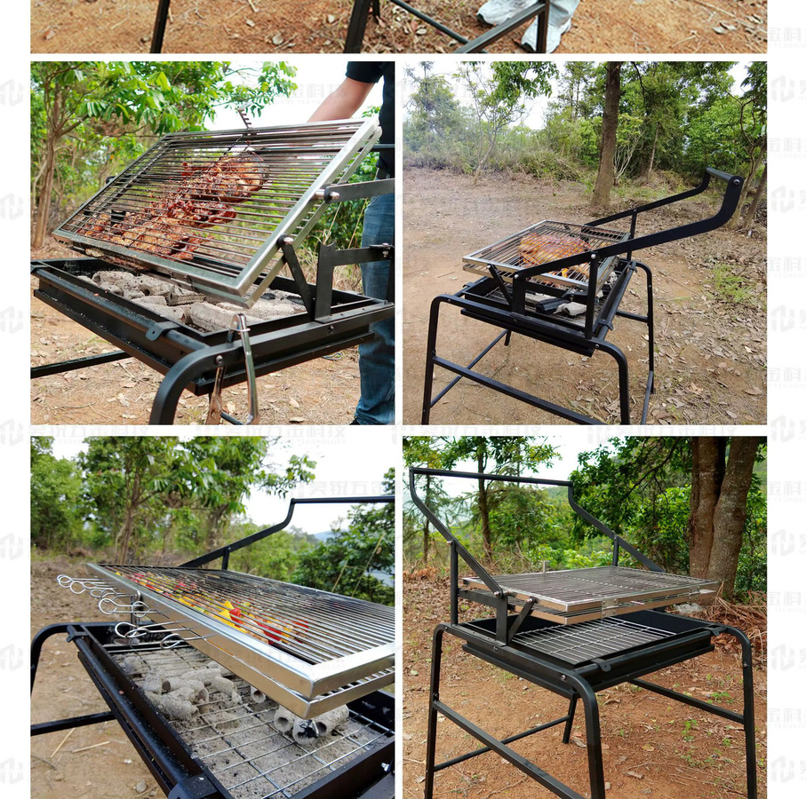 Rotierender Holzkohlegrill mit Mesh-Rahmen für Huhn und Rindfleisch, Metall, B/T/H: 108,5 x 40,5 x 0 cm - Bild 4