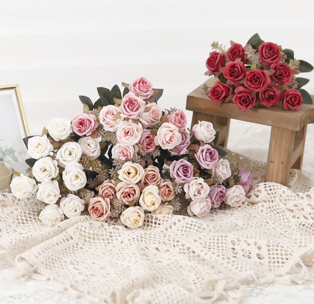 Kahaul Künstliche Seidenrose in Kaffee als Blumenbündel für Hochzeit, Garten und Dekoration - Bild 1