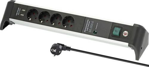 Brennenstuhl Alu-Office-Line 4-fach Steckdosenleiste mit Überspannungsschutz und 2 USB-Ladebuchsen, schwarz/silber, L 480 x B 105 x T 105 mm - Bild 2