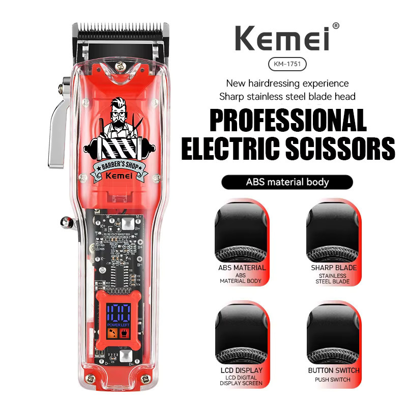 Kemei KM-1751 Haarschneidemaschine, Akku-Trimmer, transparent, rot - Bild 6