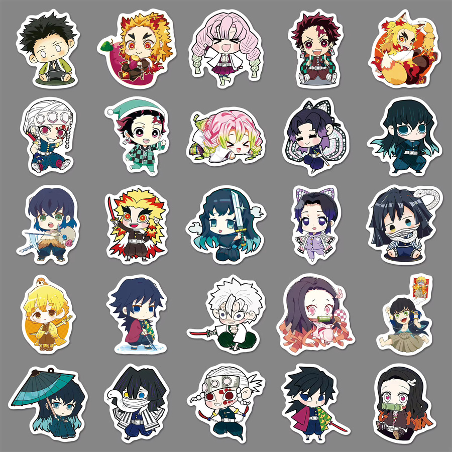 50 Stück Bandai Demon Slayer Aufkleber im Cartoon Anime Design, Multicolor, Sticker für Laptop, Handy und Notizbuch - Bild 3