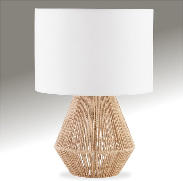 tectake Lignea Lux Tischleuchte im Boho-Stil mit Stoffschirm und Jute-Sockel, Natur, B/T/H: 32 x 32 x 45 cm - Bild 1