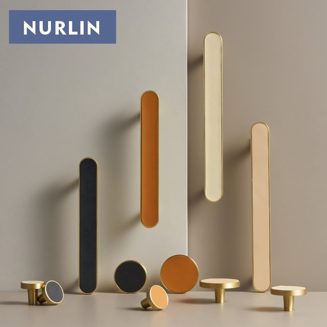 Nurlin Messing-Möbelgriffe aus Rindsleder in Schwarz und Multicolour, runde Schrankknöpfe für Kleiderschränke und Türen - Bild 1