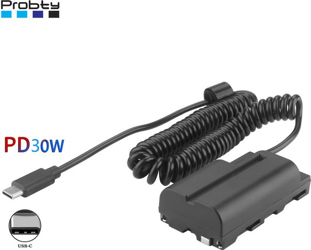 Sony USB-C PD 30W auf NP-F Dummy-Akku mit ausziehbarem Kabel für NP-F960, NP-F750, NP-F770 und NP-F970 in Schwarz - Bild 1