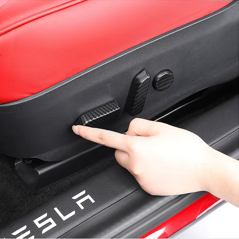 YaLumei Carbon Faser Sitzverstellung Schalter Abdeckung Trim Aufkleber für Tesla Modell 3 und Model Y, Schwarz - Bild 4