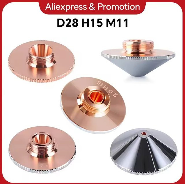 Raytools Faserlaser Düse D28 M11 H15 in Silber für Precitec WSX HANS-Schneidemaschinen mit verchromtem Kaliber von 0,8 bis 6,0 mm - Bild 1