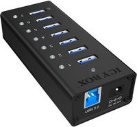 ICY BOX IB-AC618 USB-Hub mit 7 Ports, USB 3.2 Gen 1 (USB 3.0), Schwarz - Bild 1