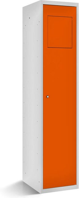 rotstahl Wäschesammelschrank mit Einwurfklappe in Orange und lichtgrauem Korpus, B/T/H: 40 x 50 x 180 cm - Bild 1