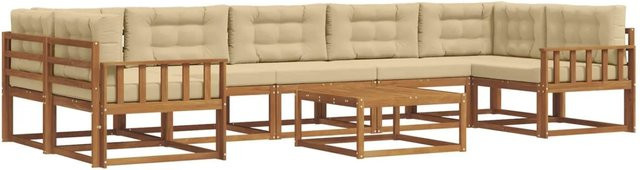 vidaXL Outdoor-Sofagarnitur L-Form aus Akazienholz mit 8 Kissen in Natur und Beige - Bild 1
