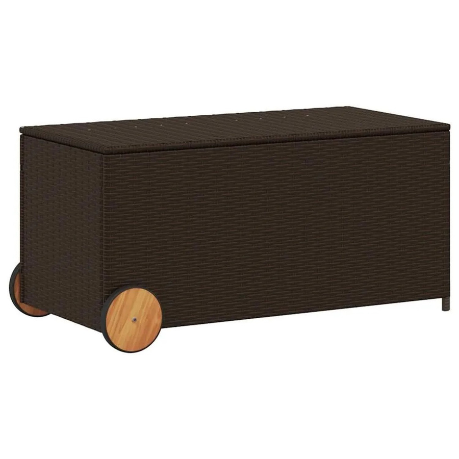 Furnicato Gartentruhe aus Poly Rattan und Akazienholz in Braun mit Rollen und 190l Volumen - Bild 2