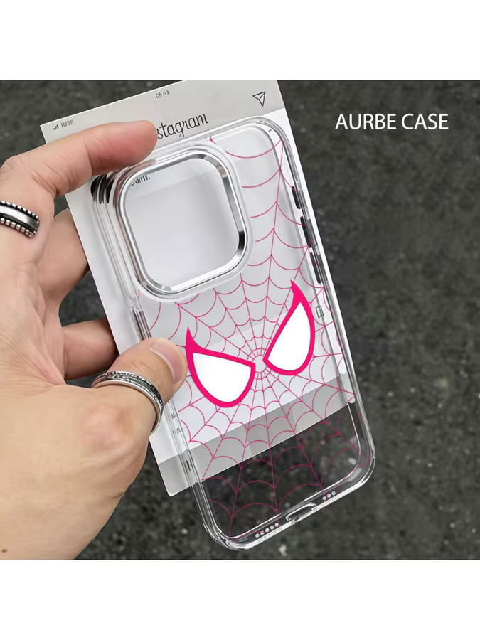 Aurbe Handyhülle für iPhone 17 16 15 14 13 12 11 Pro Max 16E mit silbernem Linsenrahmen, transparente Schale in Rosa mit Spinnennetz-Design - Bild 3