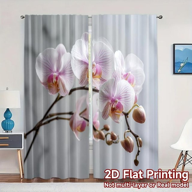 Set aus 2 transparenten Voile-Gardinen mit Orchideen-Design von Tonnika Chen, Breite: 100 cm, Höhe: 70 cm - Bild 1