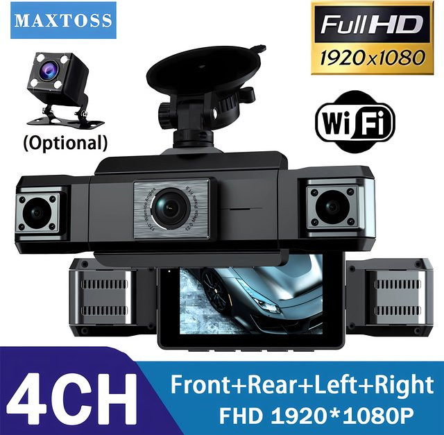 Maxtoss 4-Kanal Full HD 1080P Auto-DVR Dashcam mit 360 Grad drehbarer Kamera und Nachtsicht in Schwarz - Bild 1