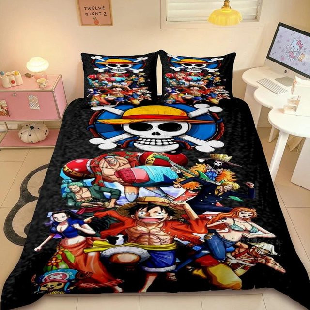 Gu Tao Bettwäsche Set Luffy Anime Design mit Deckenbezug und Kissenbezügen, Mehrfarbig, B/H: 135 x 200 cm - Bild 1