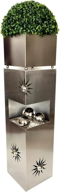 DELUKE Pflanzsäule Graz aus Edelstahl in Silber mit Sonnenmotiven für Garten und Außenbereich, Höhe: 100 cm, Breite: 28 cm, Tiefe: 28 cm - Bild 1
