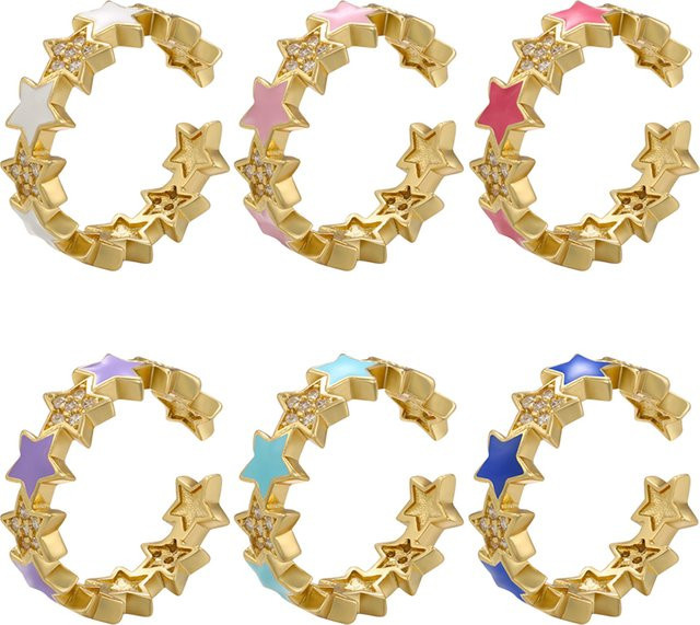 ZHUKOU Ring, Goldfarbe, Stern, Zirkonia, Damen - Bild 1