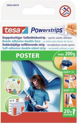 tesa Powerstrips Poster doppelseitiger Klebestreifen Weiß 20 Stück - Bild 1